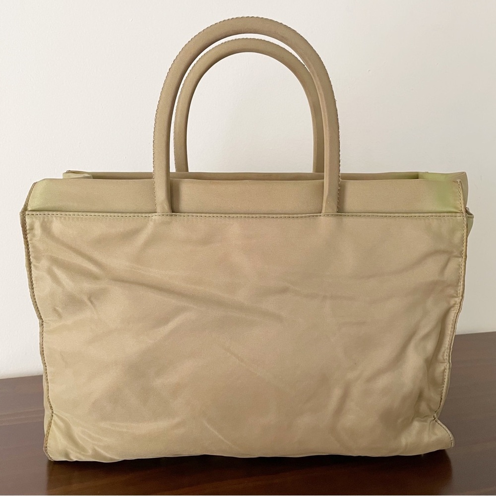 Prada tan Tessuto nylon triangle logo minimal tote bag medium size - Picture 2 of 12